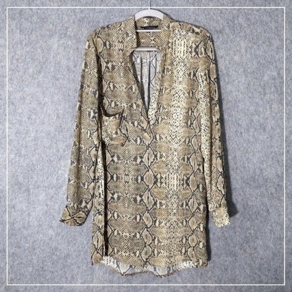 Olivaceous Tunic Women S Snake Print Boho Peasant Long Sleeve V‎ Neck Blouse